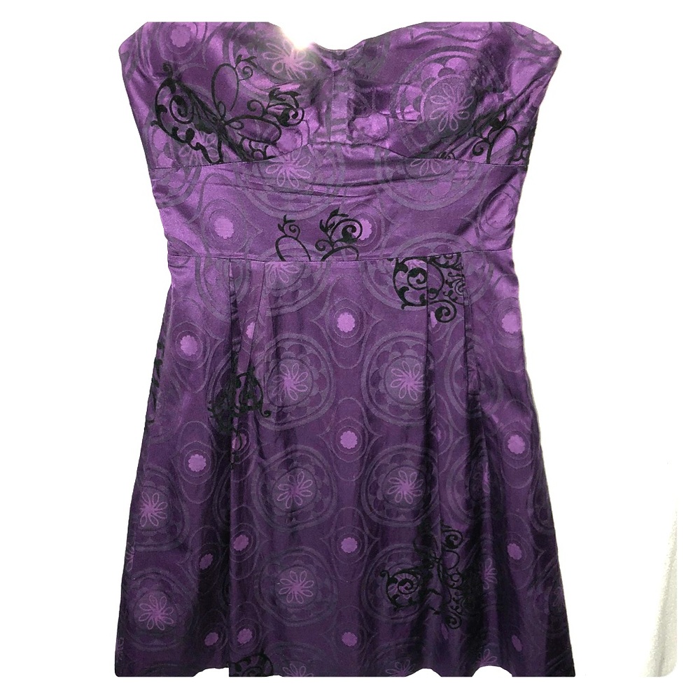 Strapless, Floral Purple & Black Dress